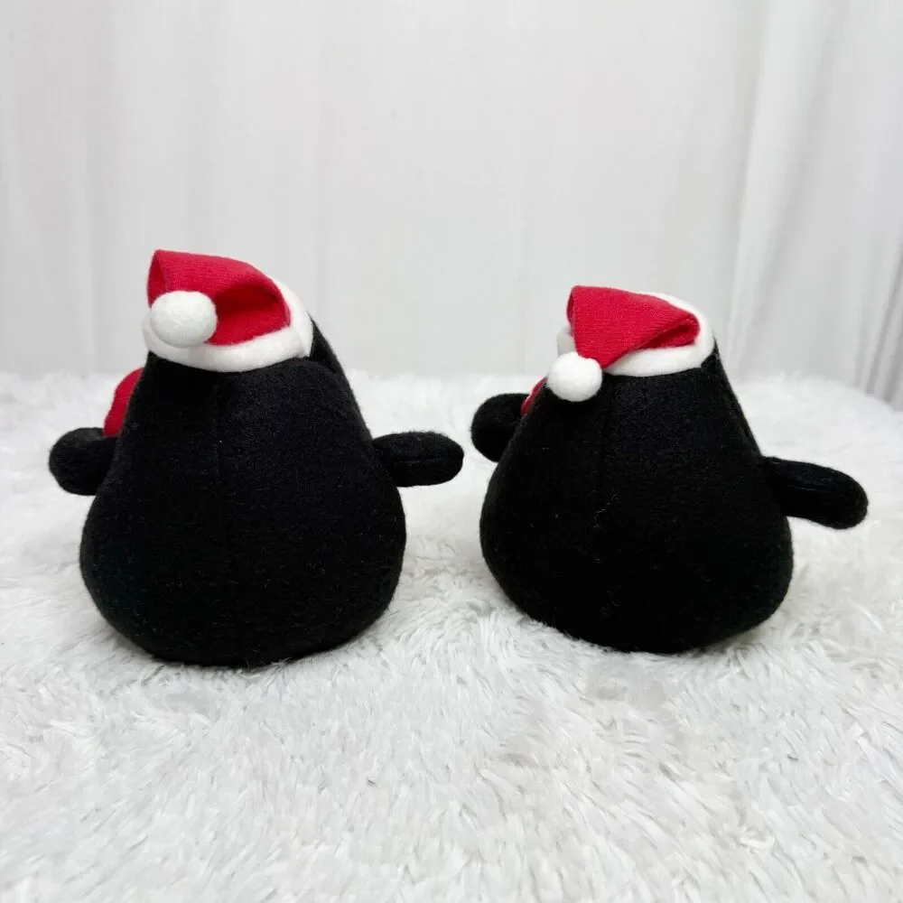 Christmas Penguin Candy Cane Studded Plush Decor Set Of 2 5” Tall